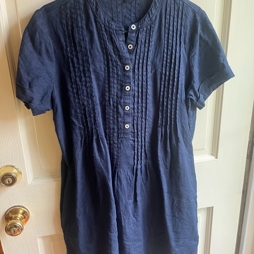 Quince Navy Linen Swing Dress